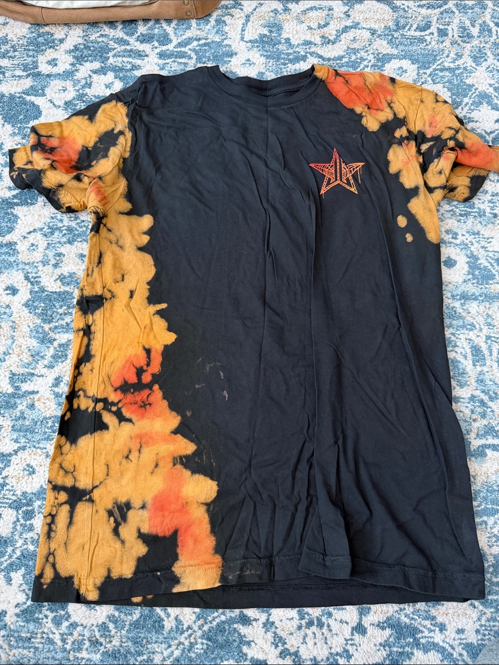 Jeffree Star Mens Black Tee with Orange and Yellow Tie-Dye
